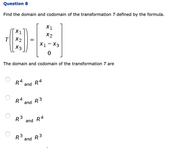 The codomain of the transformation x